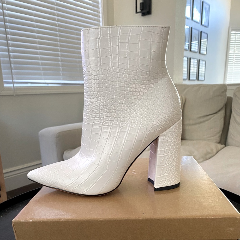 White Crocodile Print Booties